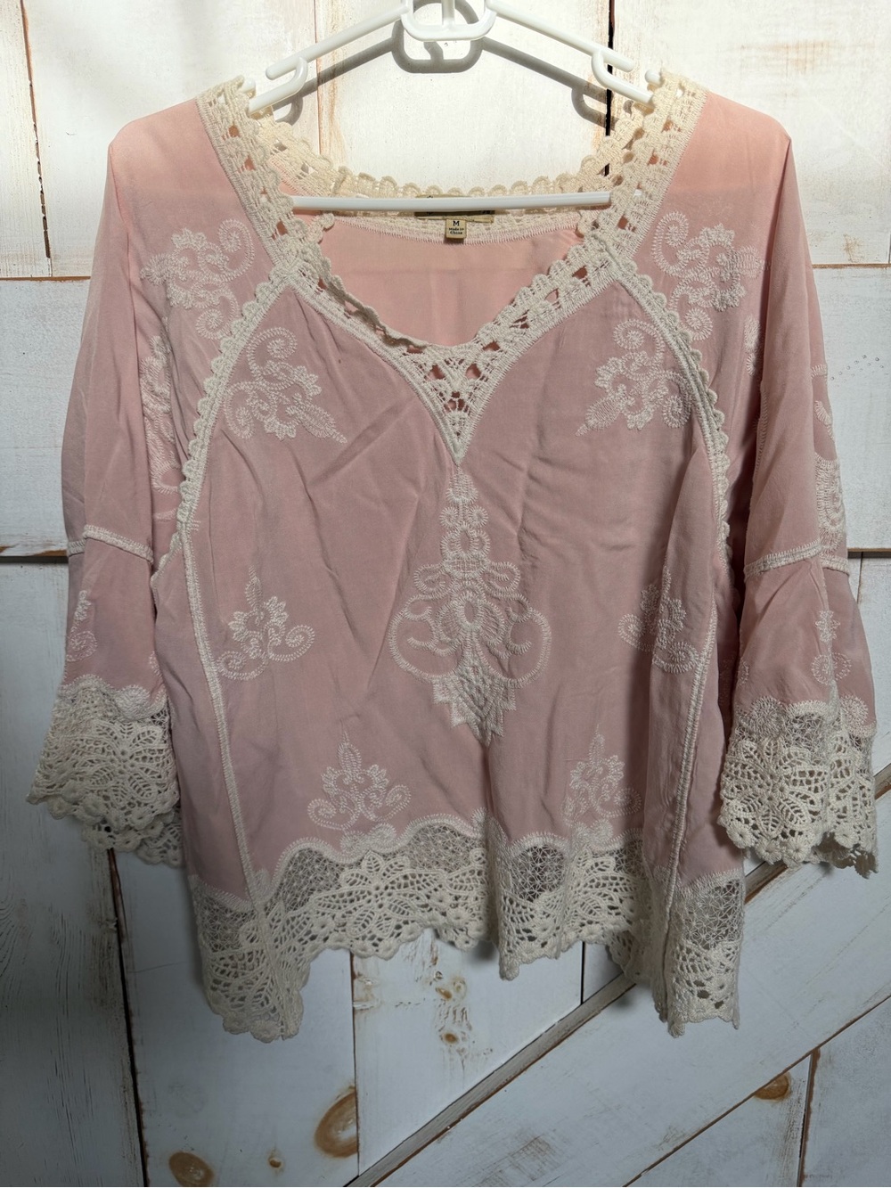 Democracy Pink Tunic with Cream Lace Trim